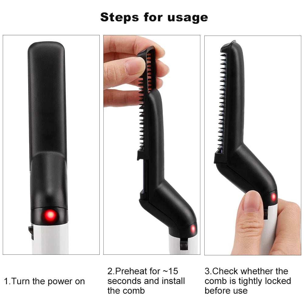 Beard Straightener For Men Heating Comb Hair Straightener Quick  Beard Comb Straight Curling Electric Hot Beard Styling Brush