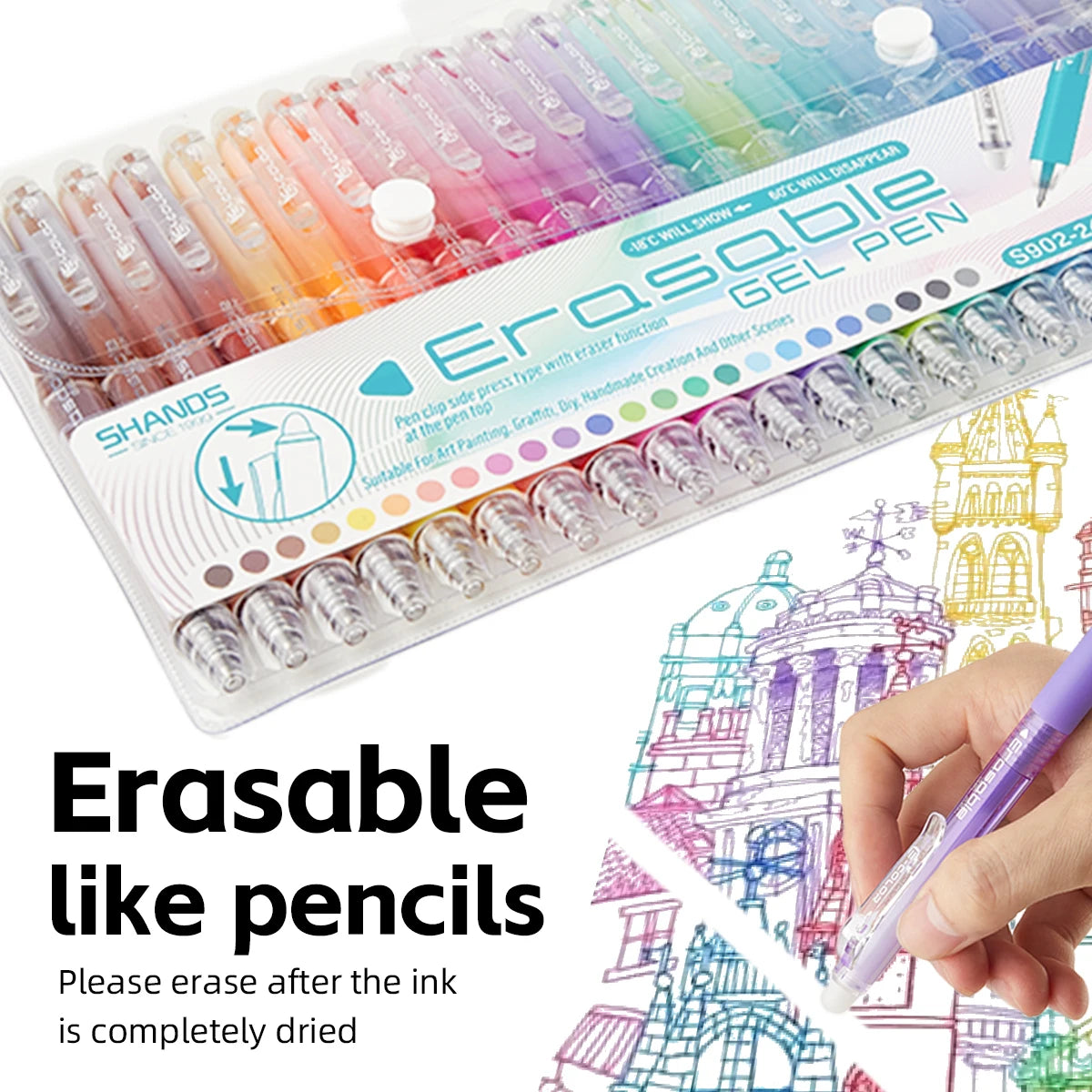 12/24/36 Color Retractable Gel Pen Set 0.7mm Fine Point Erasable Marking Pens for Drawing Coloring School Aesthetic Supplies