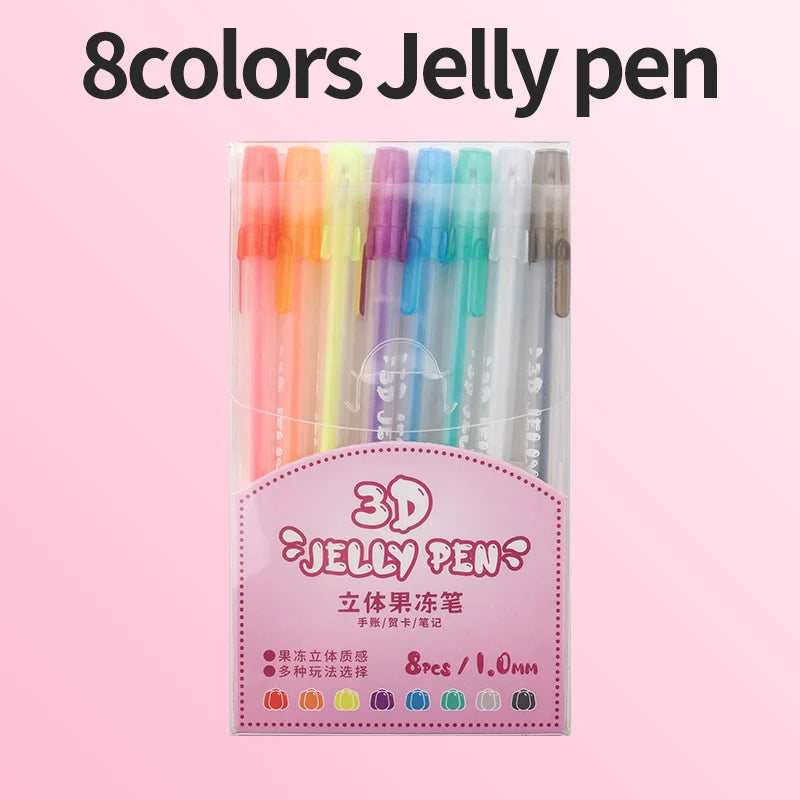 6 /8 /12 /18 /24 Colors 3D Jelly Pens /Retractable Glitter Gel Pens Handwriting Pens for Writing Notes Art Coloring Drawing DIY
