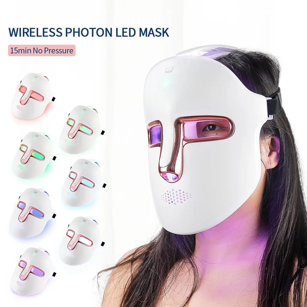 7 Colors LED Facial Mask Photon Therapy For Lift Face Anti Shrink Pore Skin Repair Whiten Wireless Use Beauty Mask