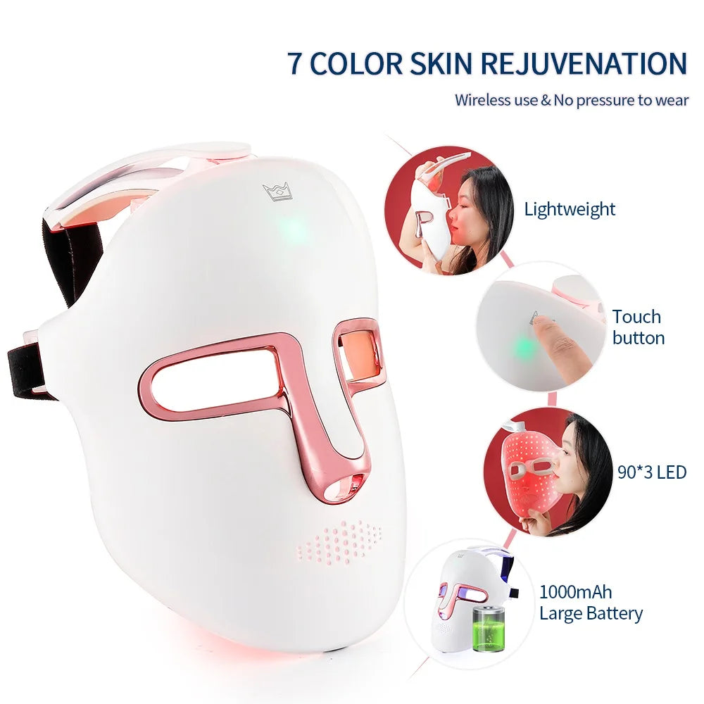 7 Colors LED Facial Mask Photon Therapy For Lift Face Anti Shrink Pore Skin Repair Whiten Wireless Use Beauty Mask