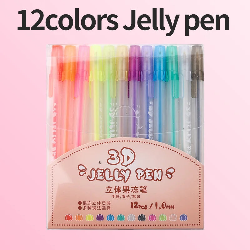 6 /8 /12 /18 /24 Colors 3D Jelly Pens /Retractable Glitter Gel Pens Handwriting Pens for Writing Notes Art Coloring Drawing DIY