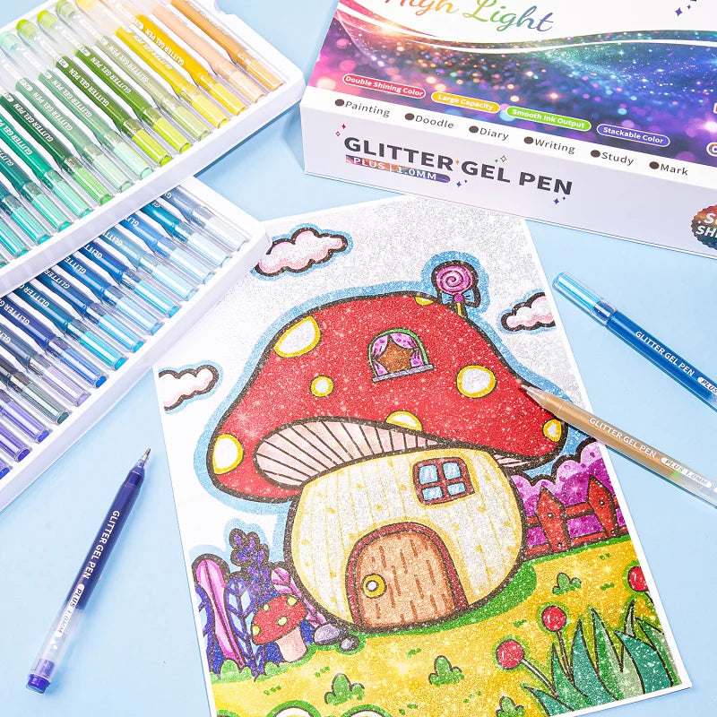 Glitter Gel Pens,Colored Pens for Black Paper&White Paper,1.0mm Point Pens,Large Capacity Ink Pens for Coloring,Writing,Drawing
