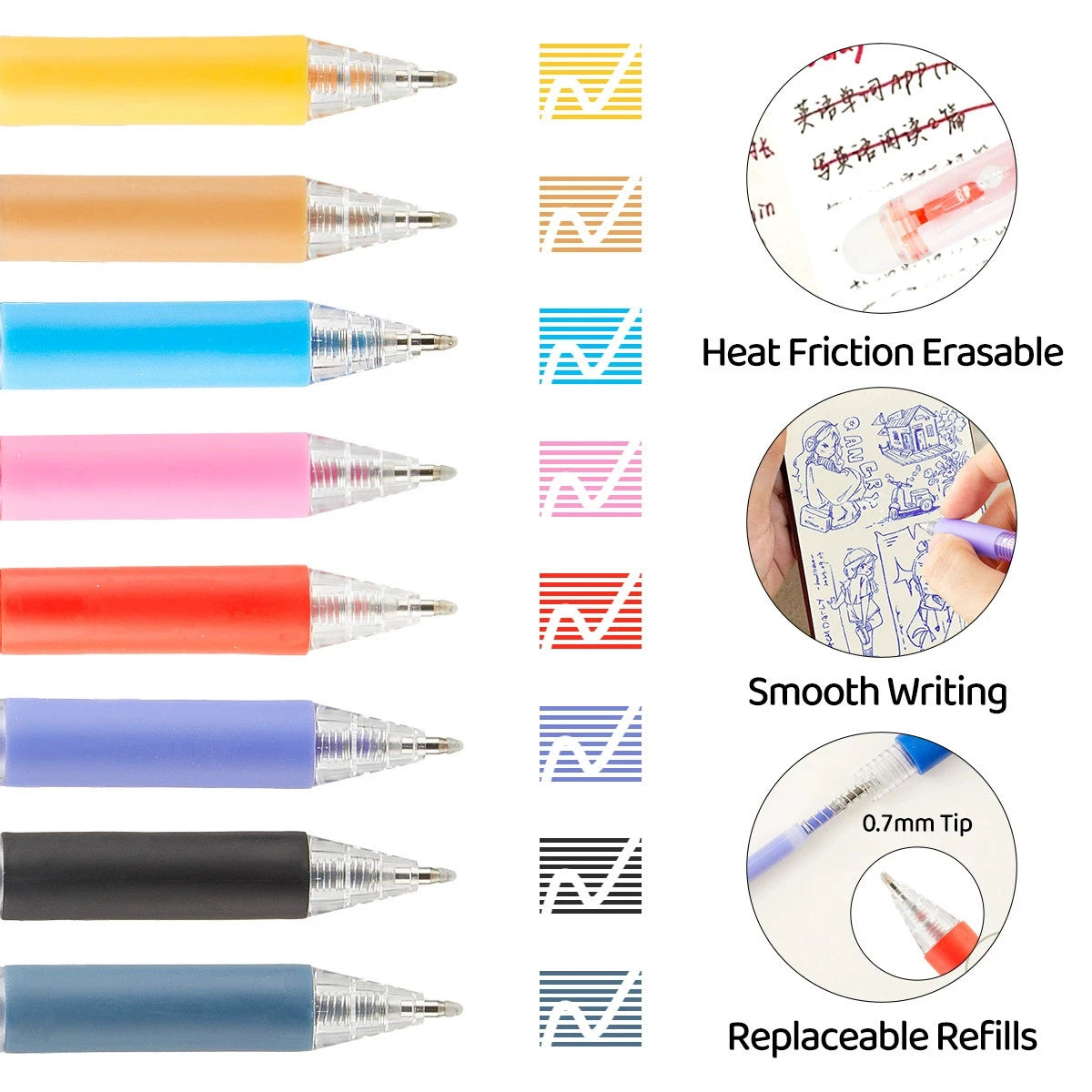 12/24/36 Color Retractable Gel Pen Set 0.7mm Fine Point Erasable Marking Pens for Drawing Coloring School Aesthetic Supplies