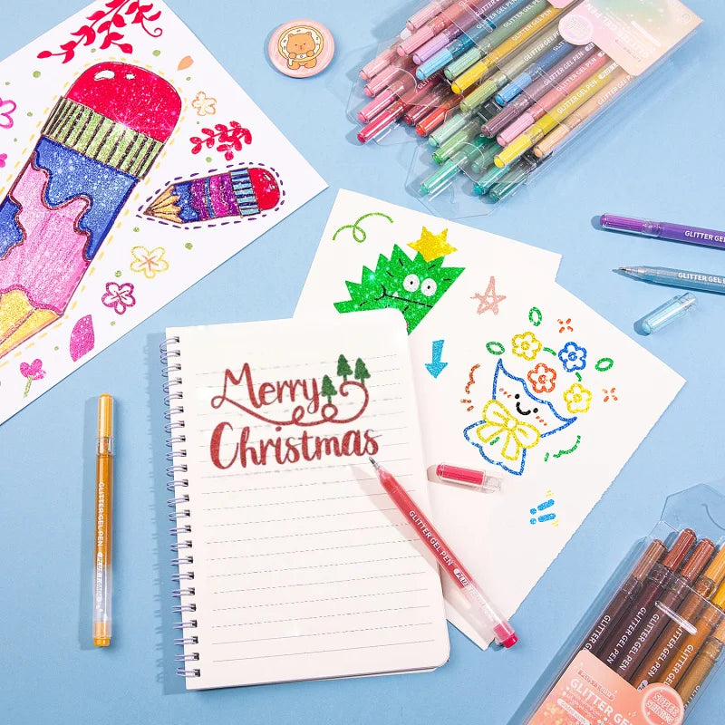 Glitter Gel Pens,Colored Pens for Black Paper&White Paper,1.0mm Point Pens,Large Capacity Ink Pens for Coloring,Writing,Drawing