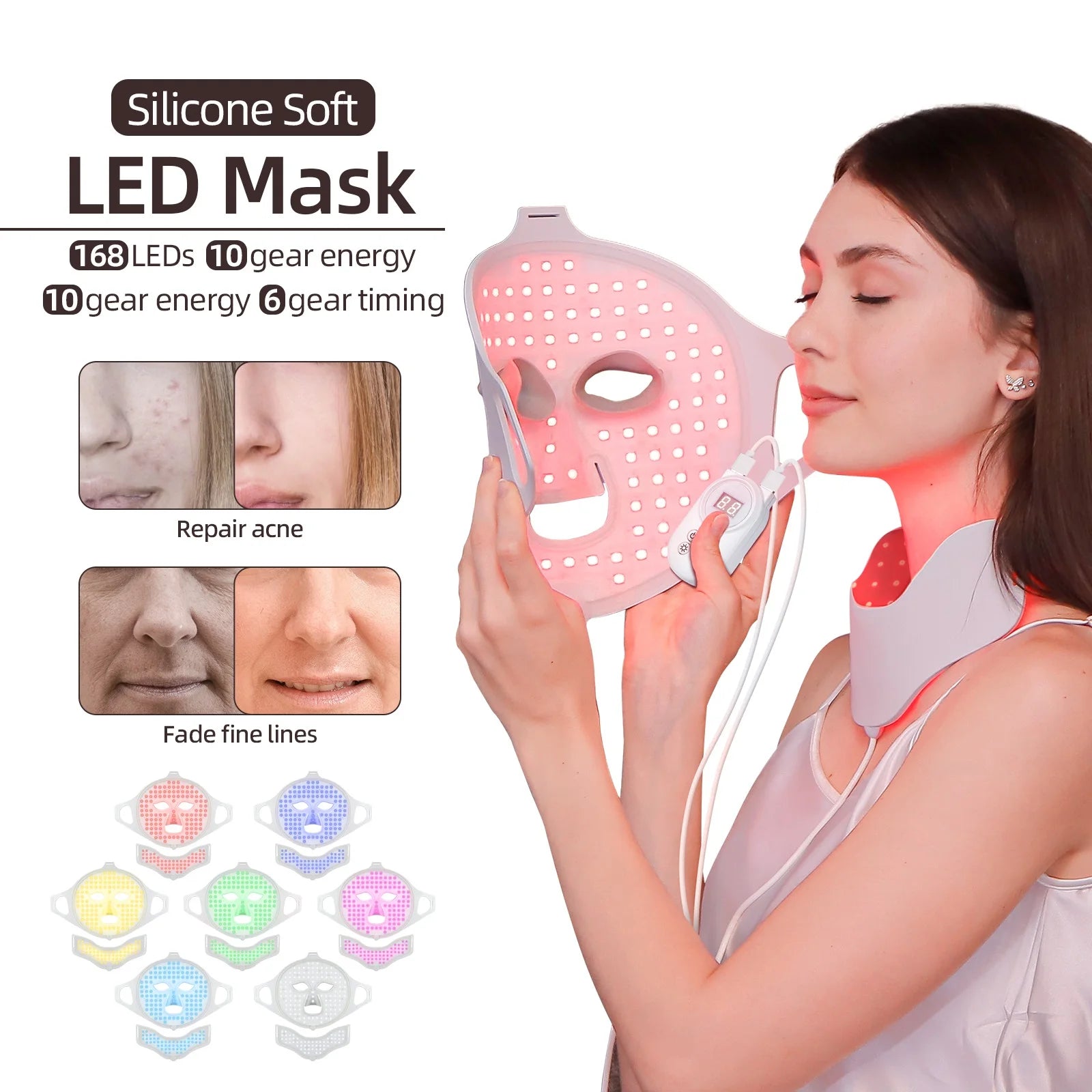 Flexible Silicone Facial Beauty Mask Photon Face Neck LED Mask Red Light Infrared Skin Care Repair Skin Wireless Use