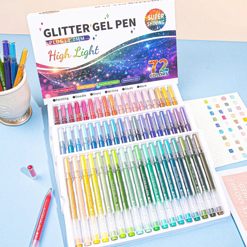 Glitter Gel Pens,Colored Pens for Black Paper&White Paper,1.0mm Point Pens,Large Capacity Ink Pens for Coloring,Writing,Drawing
