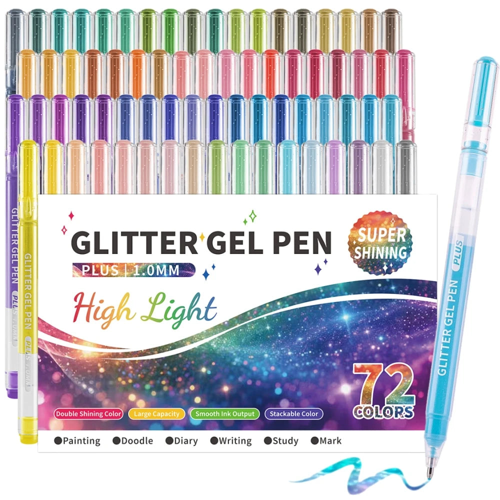 Glitter Gel Pens,Colored Pens for Black Paper&White Paper,1.0mm Point Pens,Large Capacity Ink Pens for Coloring,Writing,Drawing