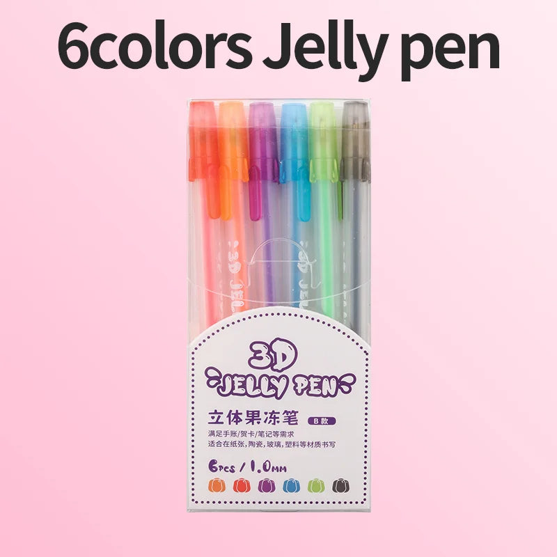 6 /8 /12 /18 /24 Colors 3D Jelly Pens /Retractable Glitter Gel Pens Handwriting Pens for Writing Notes Art Coloring Drawing DIY