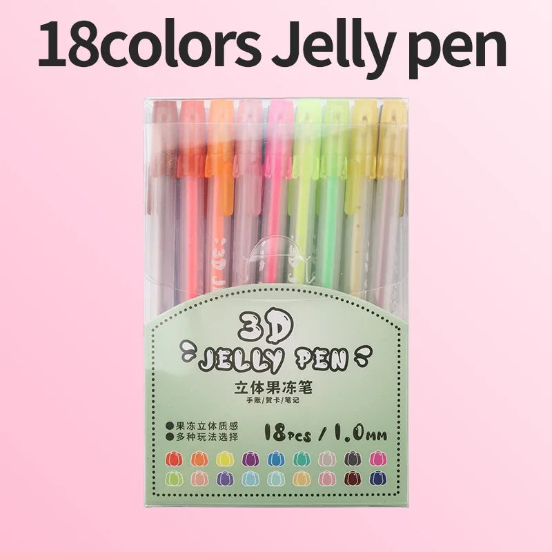 6 /8 /12 /18 /24 Colors 3D Jelly Pens /Retractable Glitter Gel Pens Handwriting Pens for Writing Notes Art Coloring Drawing DIY