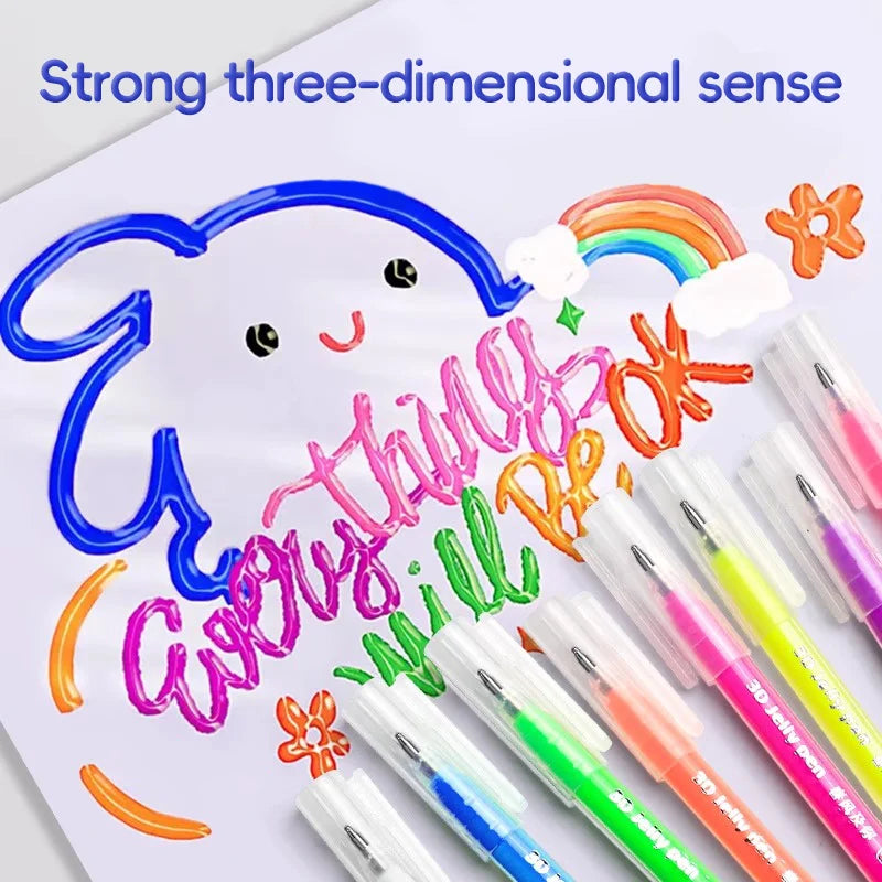 6 /8 /12 /18 /24 Colors 3D Jelly Pens /Retractable Glitter Gel Pens Handwriting Pens for Writing Notes Art Coloring Drawing DIY