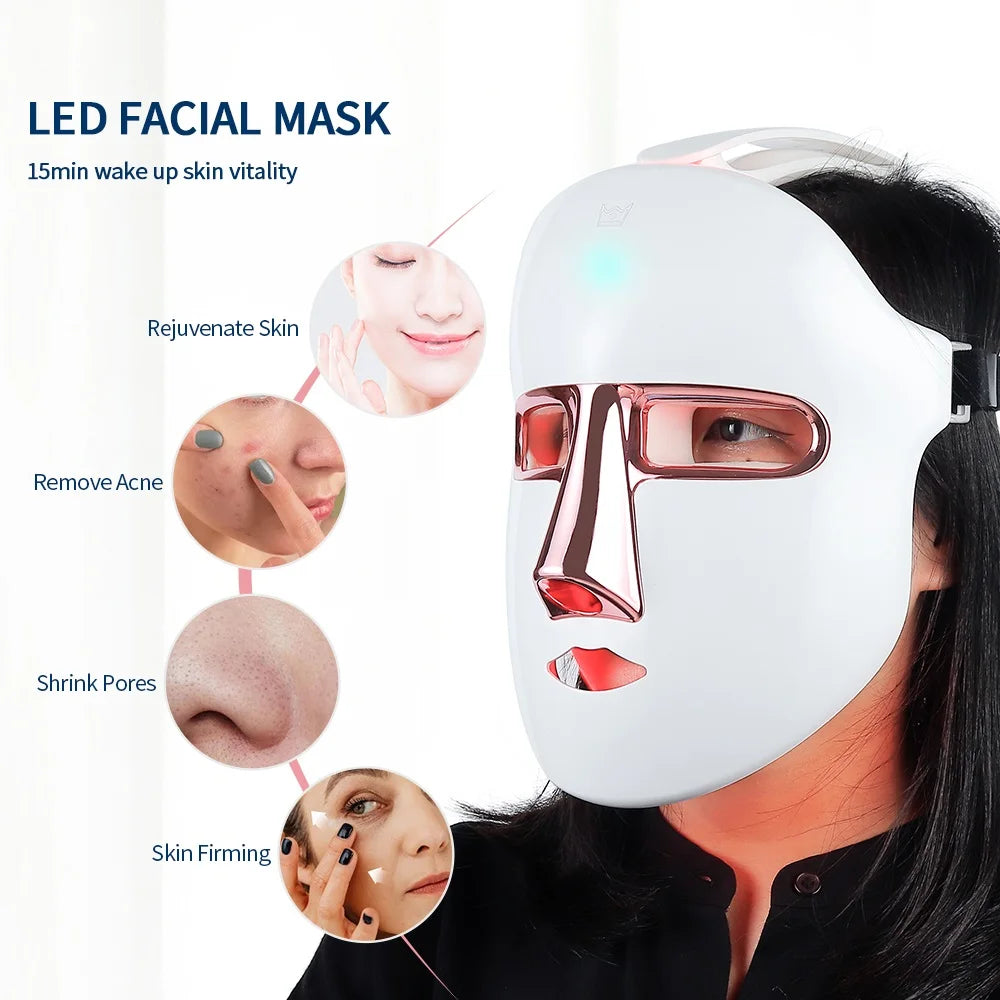 7 Colors Photon Face LED Mask USB Facial Beauty Mask Red Light Therapy Skin Care Repair Skin Brightening Wireless Use